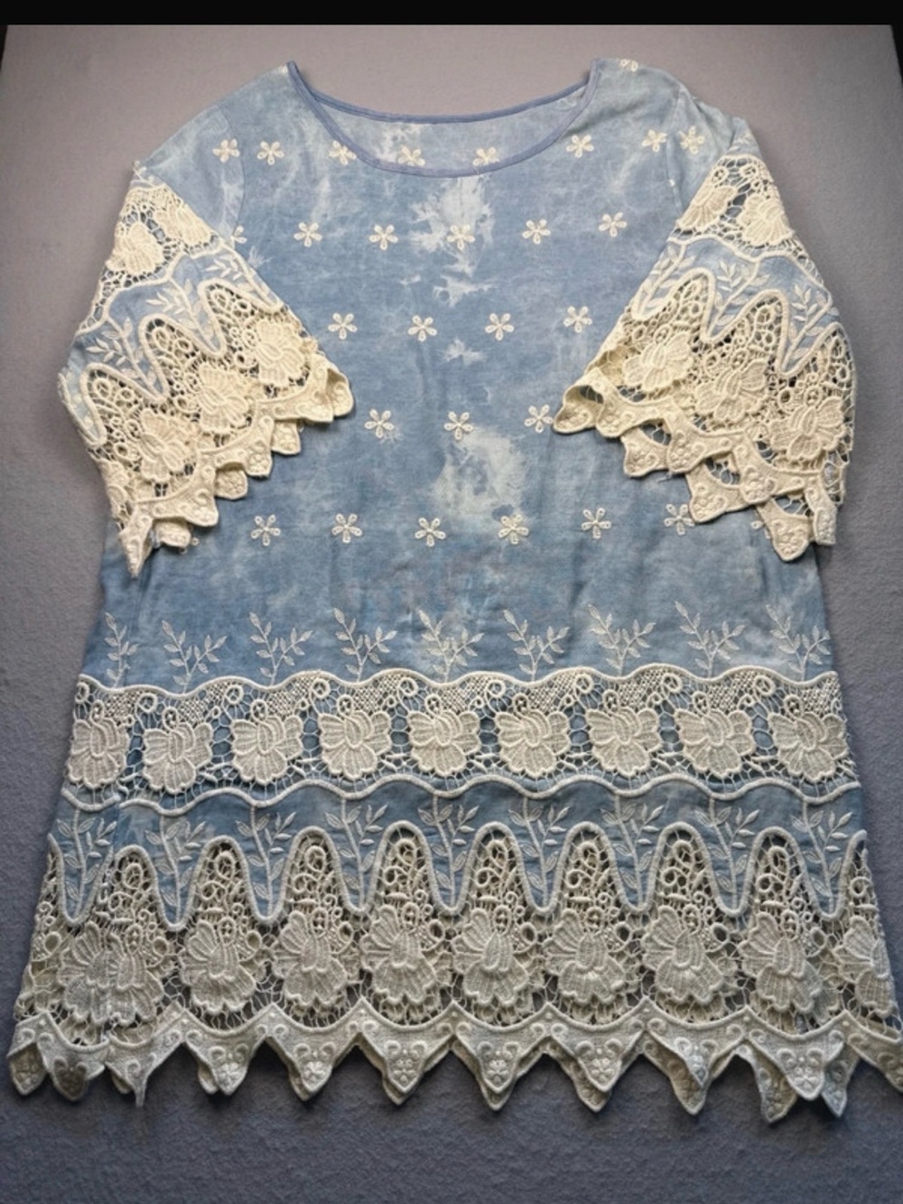 Boho boutique Blue crochet Lace-Accent Women’s Top